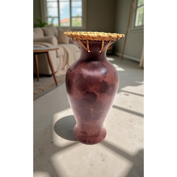 vintage greenbrier tradewind bay terra cotta with bamboo accent vase 8"h x 3.75" - Picture 3 of 11